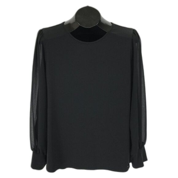 Calvin Klein Sheer Sleeve Blouse Women's Size Medium Black Stretch Career Party - Picture 1 of 12